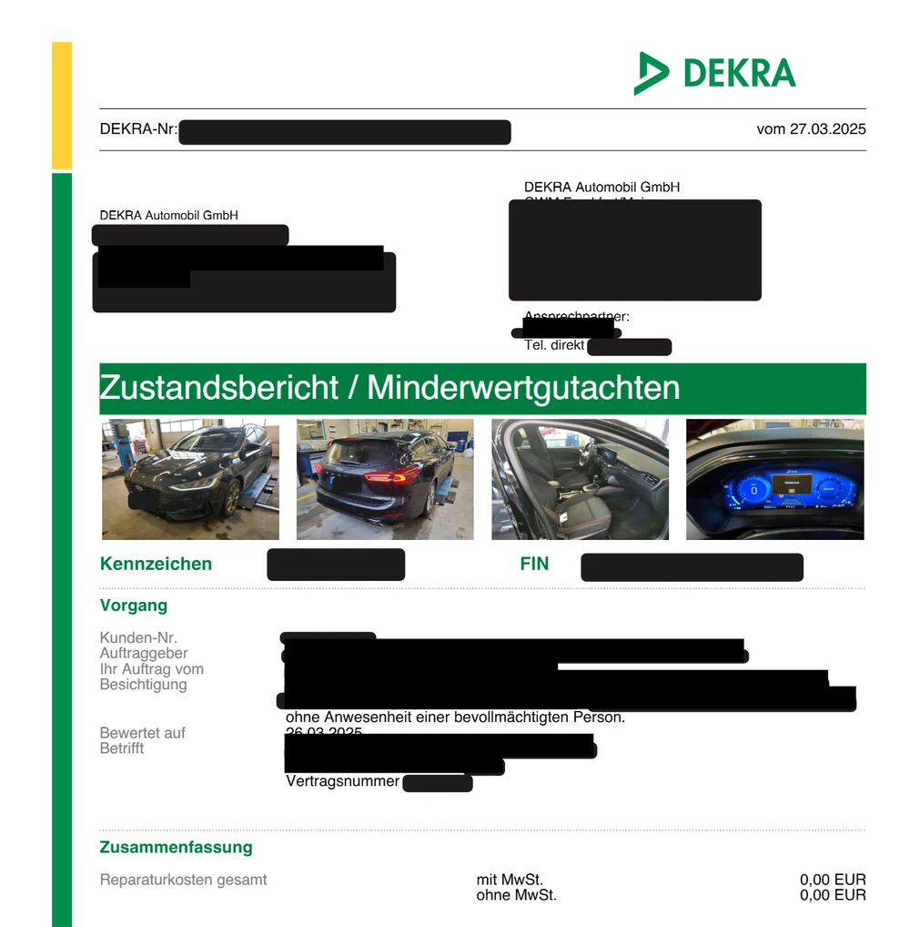 DEKRA-Zustandsbericht vom 27.03.2025 mit 0,00 EUR Reparaturkosten