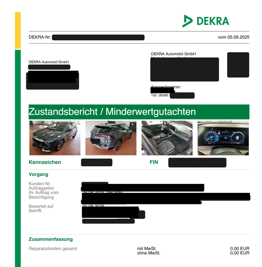 DEKRA-Zustandsbericht vom 05.09.2025 mit 0,00 EUR Reparaturkosten
